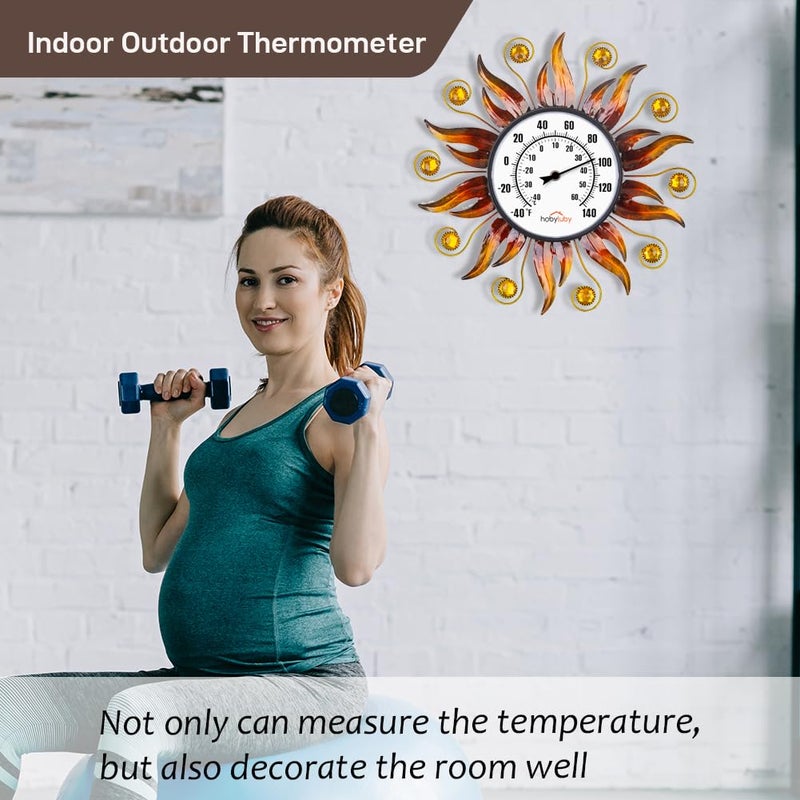 HOBYLUBY Indoor Outdoor Thermometer, Sun Wall Mounted Thermometer Decorative for Patio, Living Room, Garden Greenhouse, Wine Cellar, No Batteries Required - Image 5